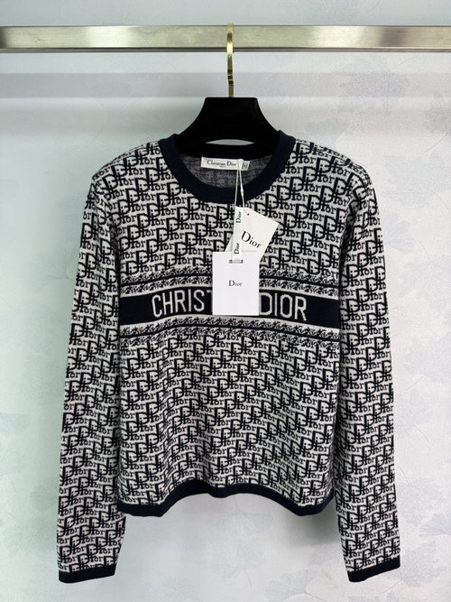 Dior Classic Monogram Knit Sweater with Striped Chest