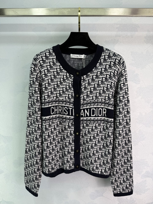 Dior Monogram Knit Cardigan with Striped Chest Detail