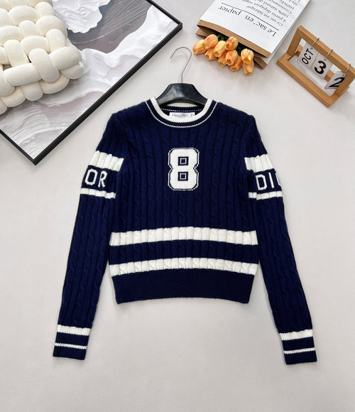 Dior Limited Edition Knit Sweater with Letter Jacquard and Contrast Logo