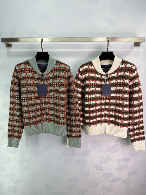 Louis Vuitton Soft Wool Knit Zip Cardigan with Hooked Flower Design