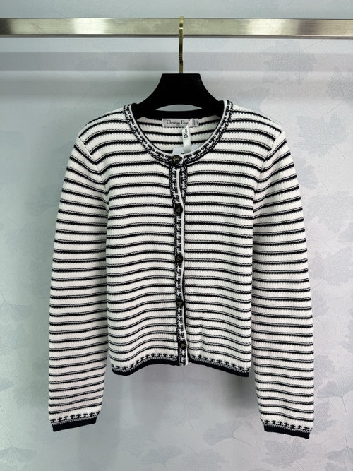 Dior Black and White Striped Knit Cardigan with Anchor Buttons