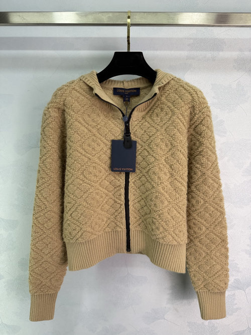 Louis Vuitton Zippered Knit Cardigan with Mille-fleur Pattern in Soft Wool
