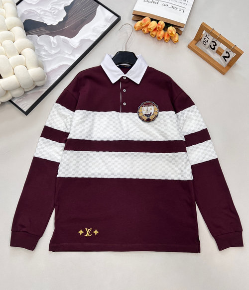 Louis Vuitton Eye-Catching Burgundy Organic Cotton Polo with Pearl Buttons