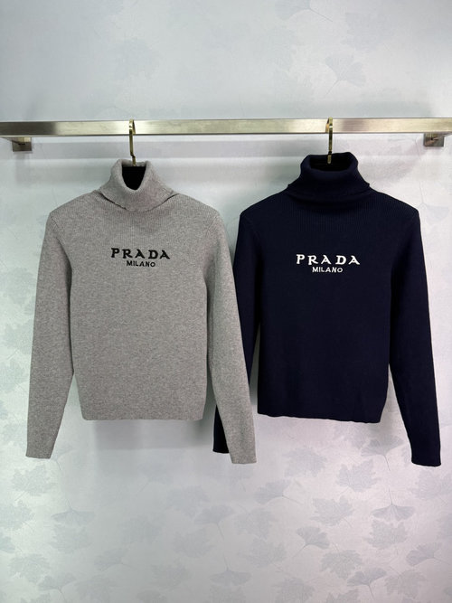 Prada High Neck Knit Base Layer with Classic Logo Embroidery