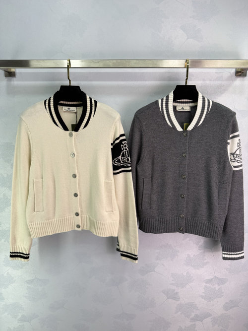 Vivienne Westhood Saturn Round Neck Long Sleeve Cardigan, High - Quality Wool Blend, Elegant Design