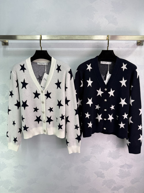 Dior Stylish Star Pattern V-Neck Knit Cardigan
