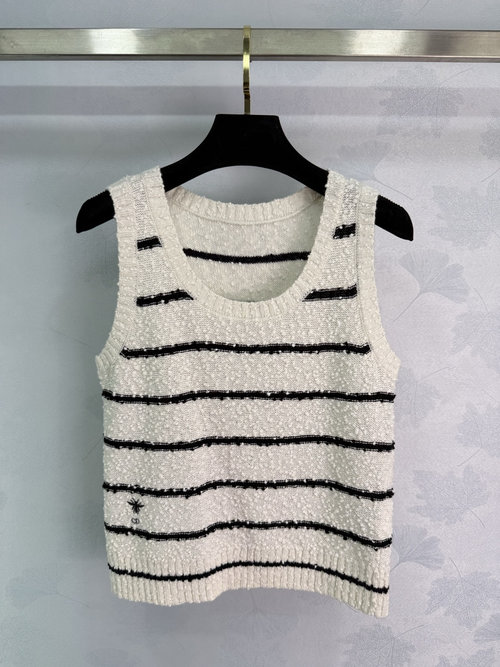 Dior Navy Striped Sleeveless Top