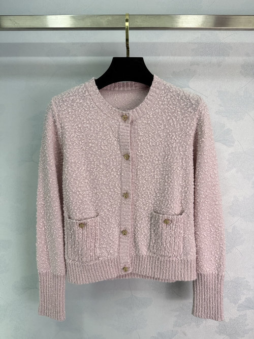 Dior Knit Cardigan with Elastic Trim, Refined Color, Ideal for Layering