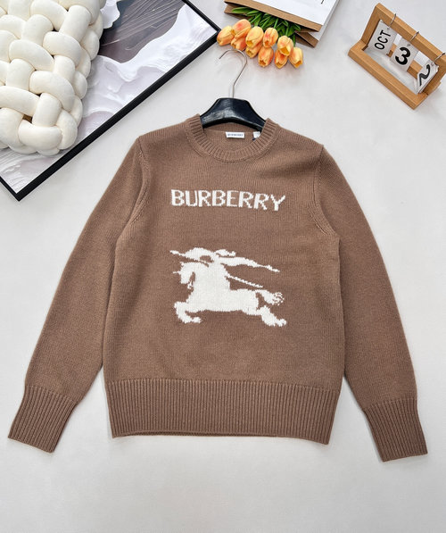 Burberry Classic Round-Neck Wool Sweater with Horse Logo and Brand Emblems, Distinguished Look