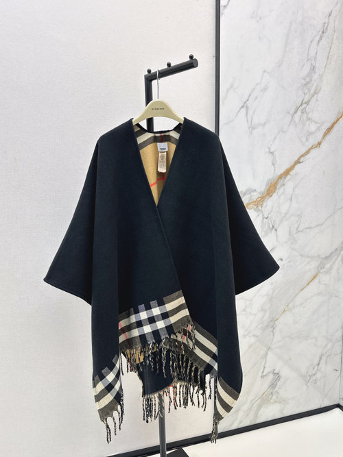 Burberry Exclusive Classic Pattern Wool Shawl with Asymmetrical Drape