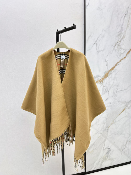 Burberry Exclusive Classic Pattern Wool Shawl with Asymmetrical Drape