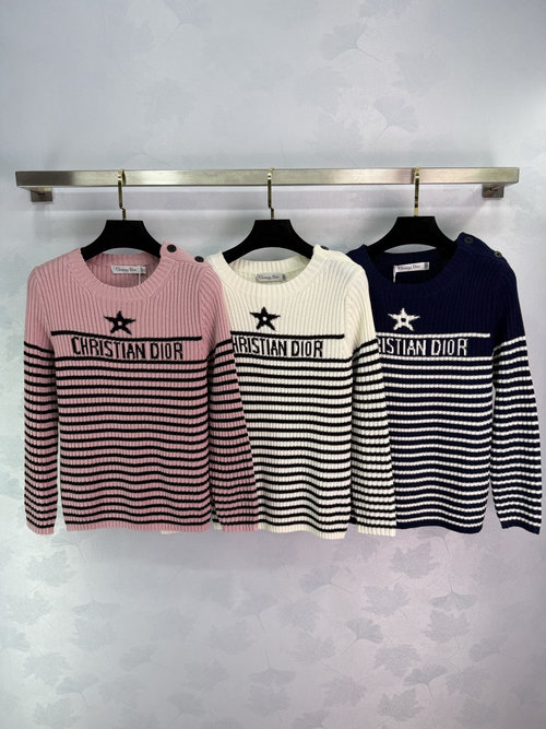 Dior Stylish Navy Blue Knit Top with Contrast Embossed Design