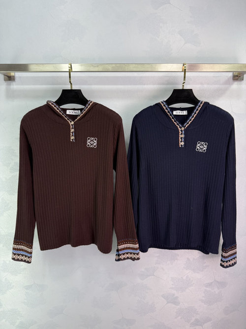 Loewe Ethnic Hooded Knit Sweater in Soft Blend Fabric