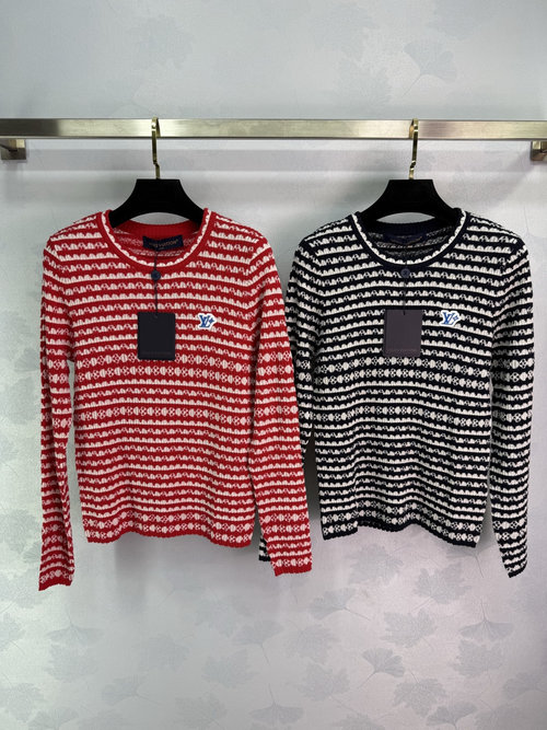 Louis Vuitton Classic Striped Knit Sweater with Wave Hem and Clover Logo