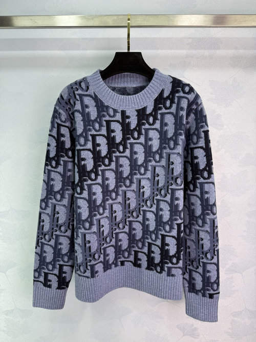 Dior Imported Wool Knit Long Sleeve Sweater with Signature Letter Pattern