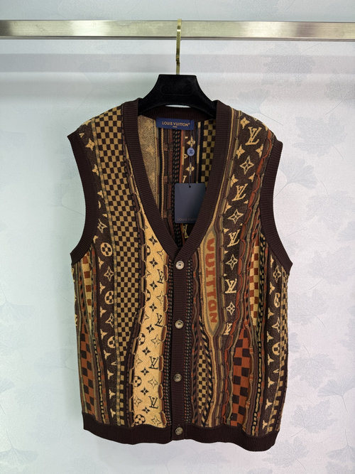 Louis Vuitton Collaborative Knit Vest with Brown Tapestry, V-Neck Design