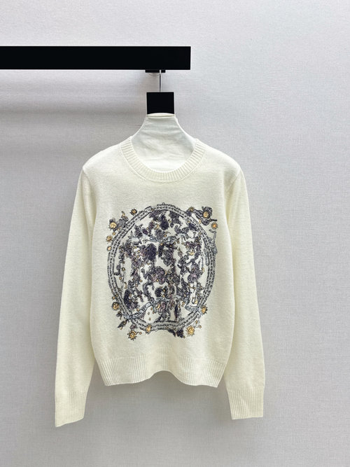Dior Embroidered Logo Sweater, Comfortable and Versatile