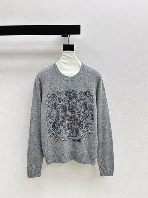 Dior Embroidered Logo Sweater, Comfortable and Versatile