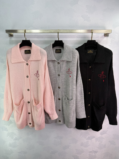 Vivienne Westhood Saturn Embroidery Open Cardigan, 100% Wool, Loose-Fitting and Versatile