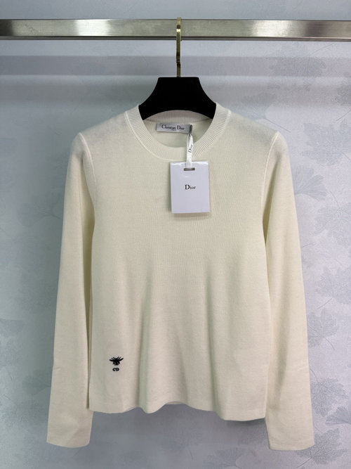 Dior Embroidered Long Sleeve Knit Top in Soft Wool