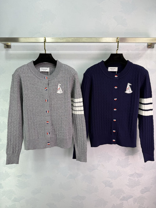 Thom Browne College-inspired Sailing Embroidery Merino Wool Open Cardigan