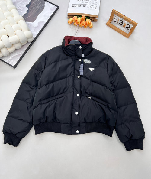Prada Exclusively Designed Padded Jacket with Collar and Checkered Pattern