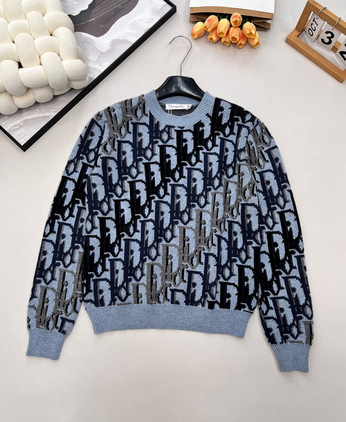 Dior Colorful Jacquard Wool Sweater with Classic Logo, Premium Craftsmanship