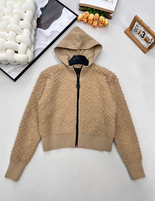 Louis Vuitton Ski Series Zip - Up Hooded Jacquard Knit Coat with Four - Leaf Clover Pattern