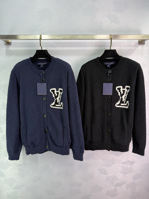 Louis Vuitton Textured Knitted Cardigan with Button Detail and Letter Embroidery
