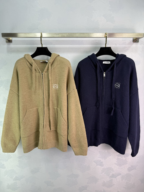 Loewe Relaxed-Fit Hooded Knit Cardigan with Embroidered Logo and Functional Pockets