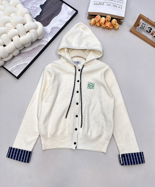 Loewe Hooded Knit Cardigan with Totem Logo and Vintage Style