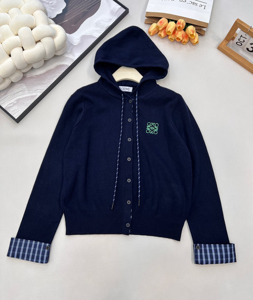 Loewe Hooded Knit Cardigan with Totem Logo and Vintage Style