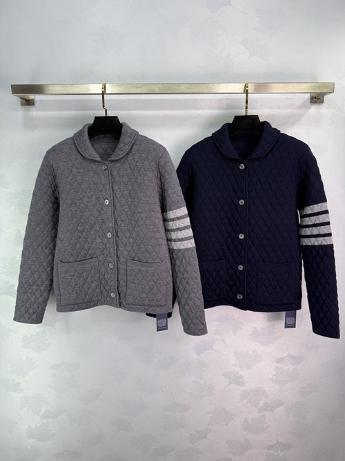 Thom Browne Argyle Pattern Wool Cardigan with Four-Bar Design and Shell Buttons