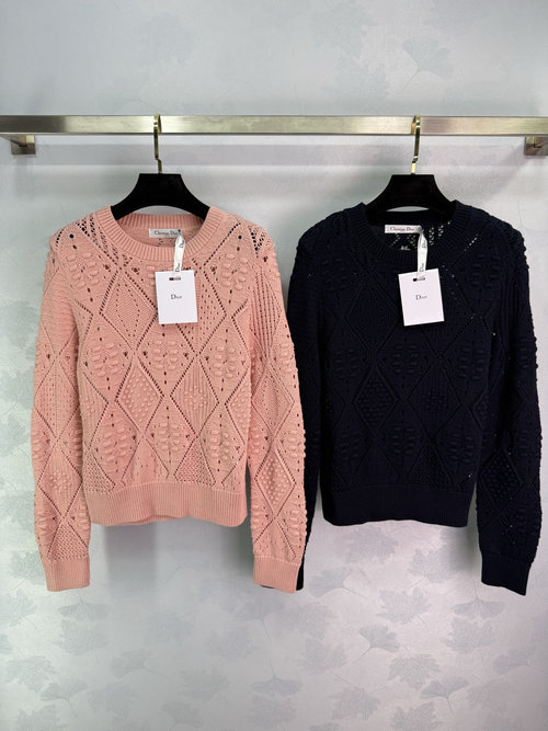 Dior Hollow Jacquard Knit Sweater with Embroidered Logo, Sophisticated Design