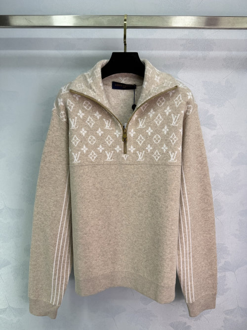 Louis Vuitton Half-Zip Knitted Sweater with Classic Monogram and Golden Zipper