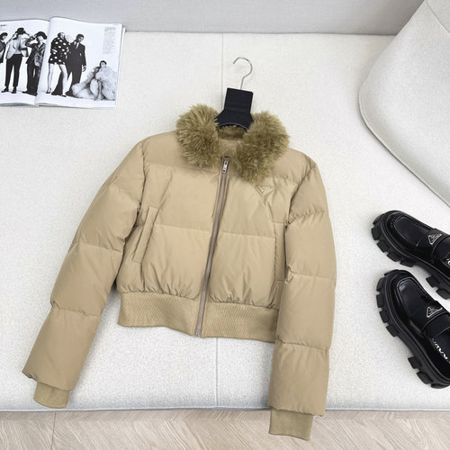 Prada Stylish Warm Wool - Collar Down Jacket with White Goose Down