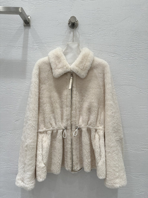 Loewe Exclusive Imported Merino Fur Jacket with Collar and Waist Drawstring