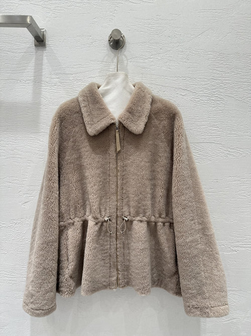 Loewe Exclusive Imported Merino Fur Jacket with Collar and Waist Drawstring