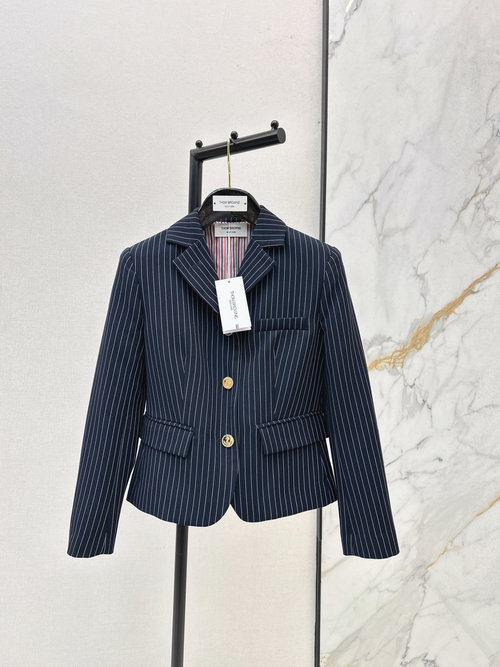 Thom Browne TB Series Striped Short Suit Jacket and High-Waist Skirt Ensemble