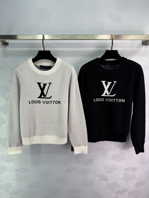 Louis Vuitton Round Neck Knit Sweater with Letter Jacquard Logo