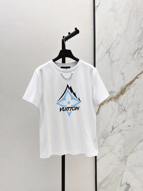 Louis Vuitton New Round-Neck Cotton T-Shirt with Contrast Logo Letter Printing, Versatile