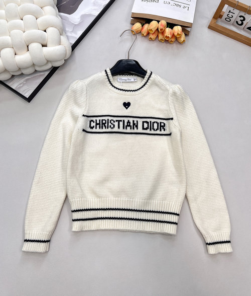 Dior Heart Embroidered Letter Jacquard Long-Sleeved Knit Sweater, Classic Stripes