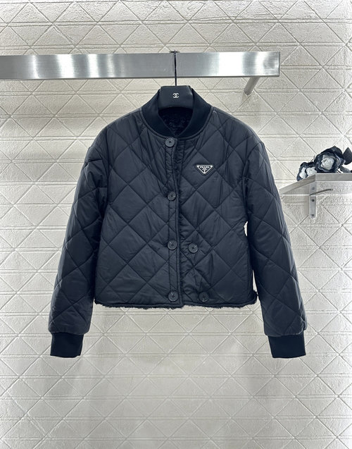 Prada Reversible Sheepskin Cotton Coat with Metal Logo and Unique Design