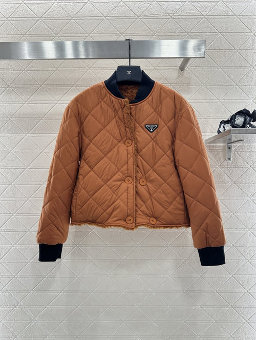 Prada Reversible Sheepskin Cotton Coat with Metal Logo and Unique Design