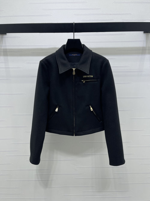 Louis Vuitton Latest Series Collar Zipper Jacket with Embroidered Logo, High - Quality Imported Fabric