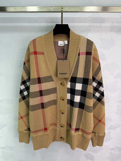 Burberry V-Neck Knit Cardigan with Classic Monogram Design