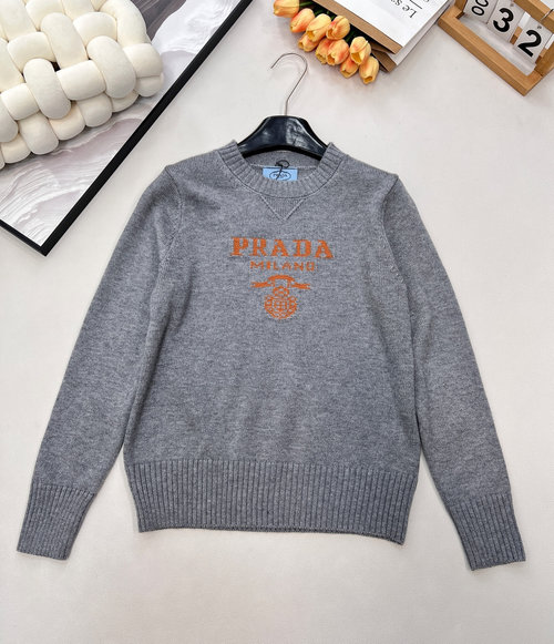 Prada Loose Pullover Sweater with Letter Jacquard Design, Soft and Adaptable