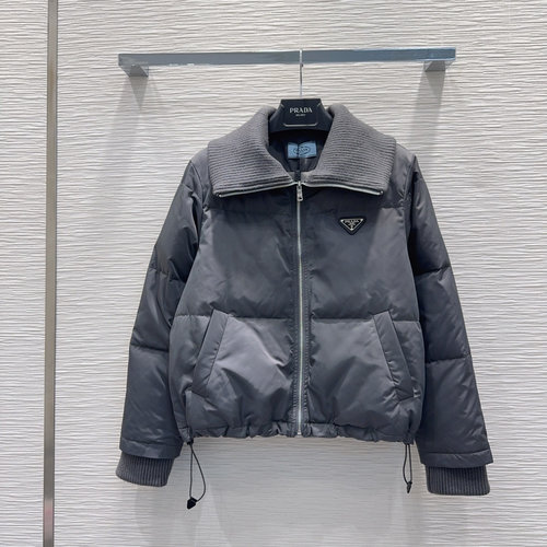 Prada Down Jacket with Knit Collar and Cuffs, 90% Goose Down Filling