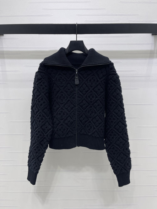 Louis Vuitton Lattice Lapel Jacquard Cardigan with Four-Leaf Clover Pattern, Latest Collection