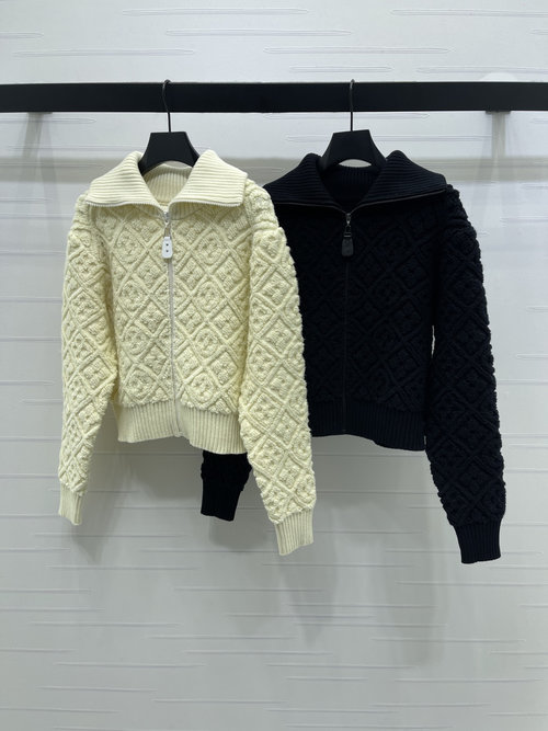 Louis Vuitton Lattice Lapel Jacquard Cardigan with Four-Leaf Clover Pattern, Latest Collection